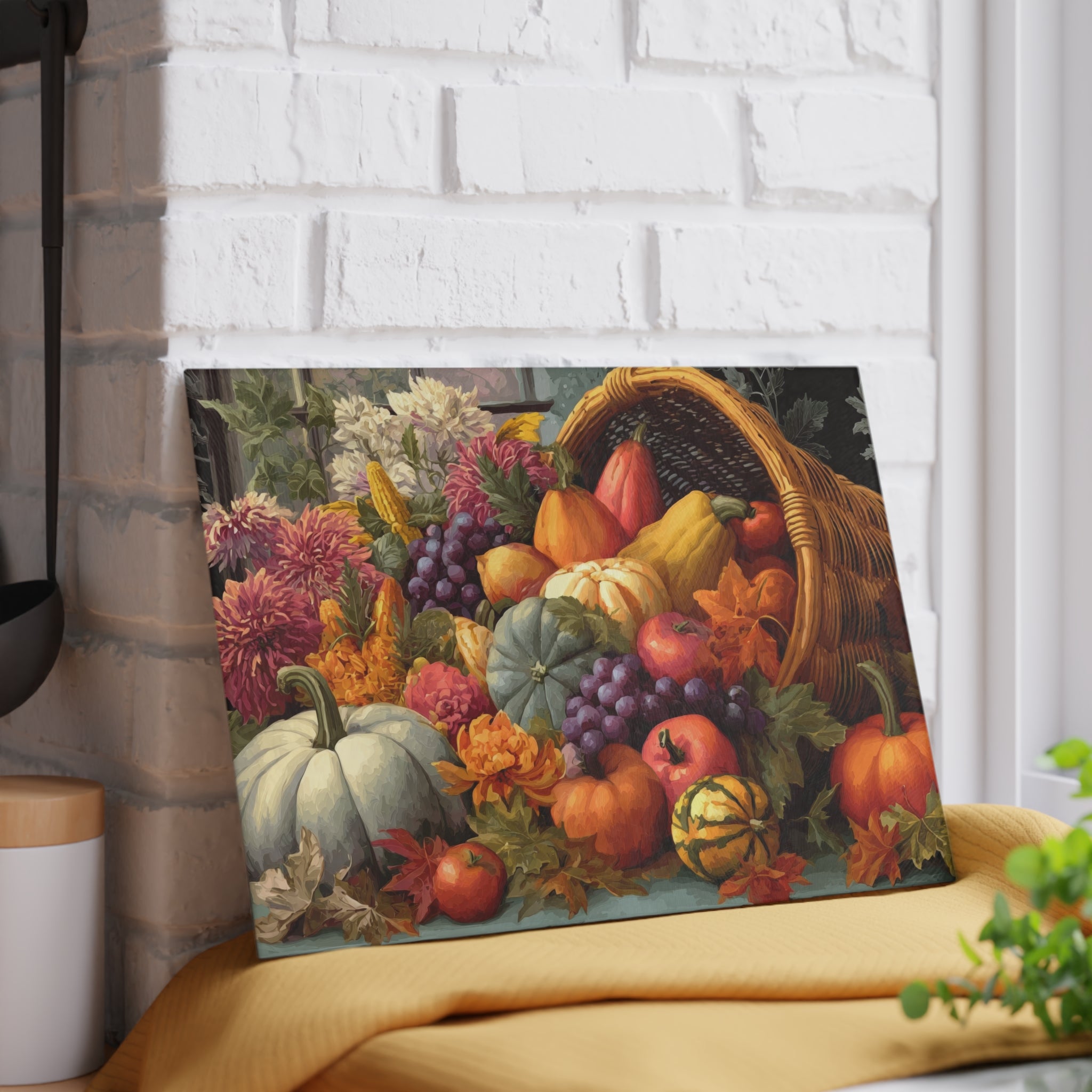 Glass Cutting Board - Fall Cornucopia Harvest Kitchen Decor