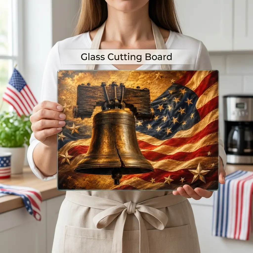 Liberty Bell Cutting Board, American Flag Glass Cutting Board, Patriotic Kitchen Decor, Americana Gift, USA Freedom Decor