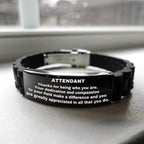 Attendant Black Glidelock Clasp Engraved Bracelet - Thanks for being who you are - Birthday Christmas Jewelry Gifts Coworkers Colleague Boss