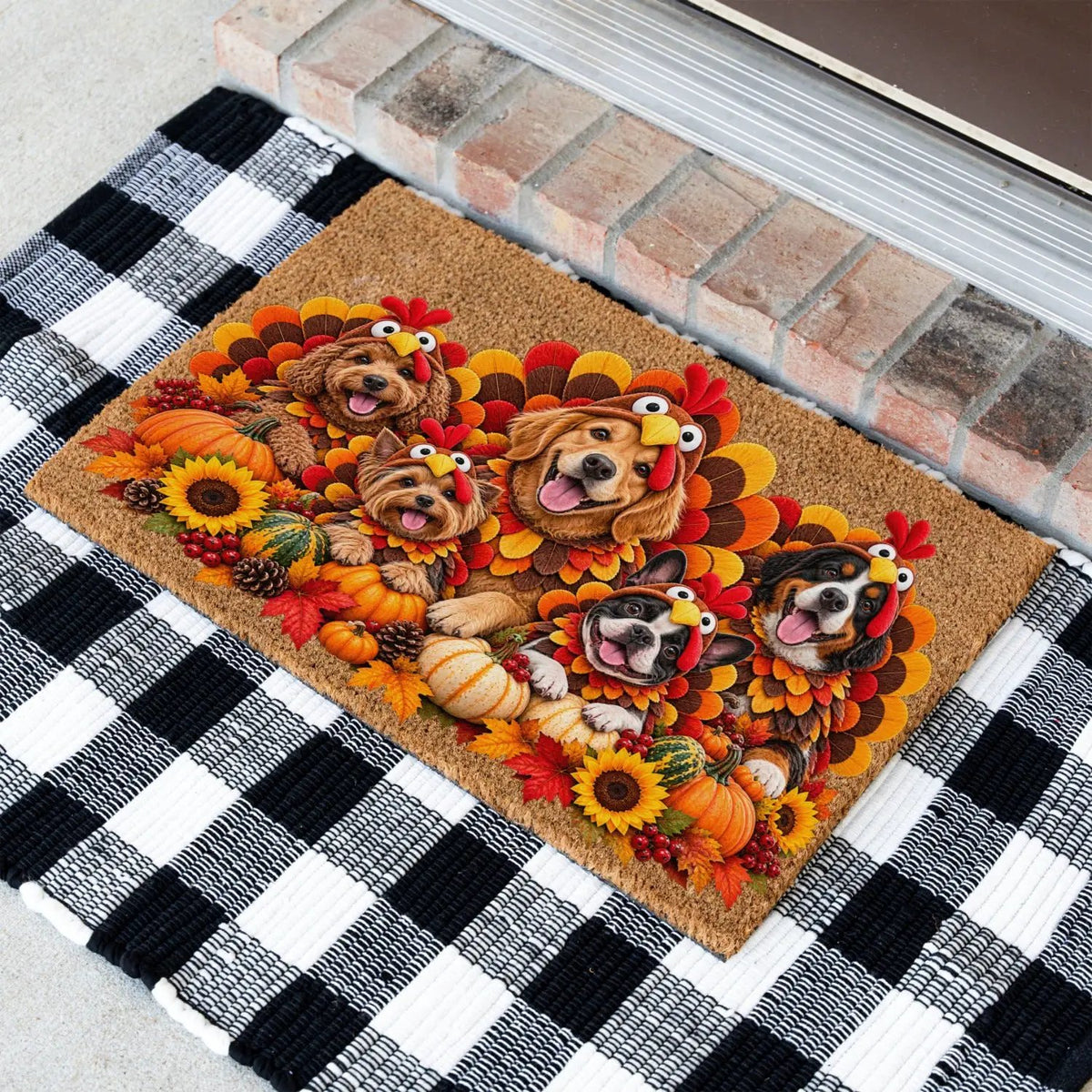 Thanksgiving Dog Doormat, Dogs in Turkey Costumes Coir Mat, Funny Fall Welcome Mat, Dog Lover Gift, Thanksgiving Porch Decor