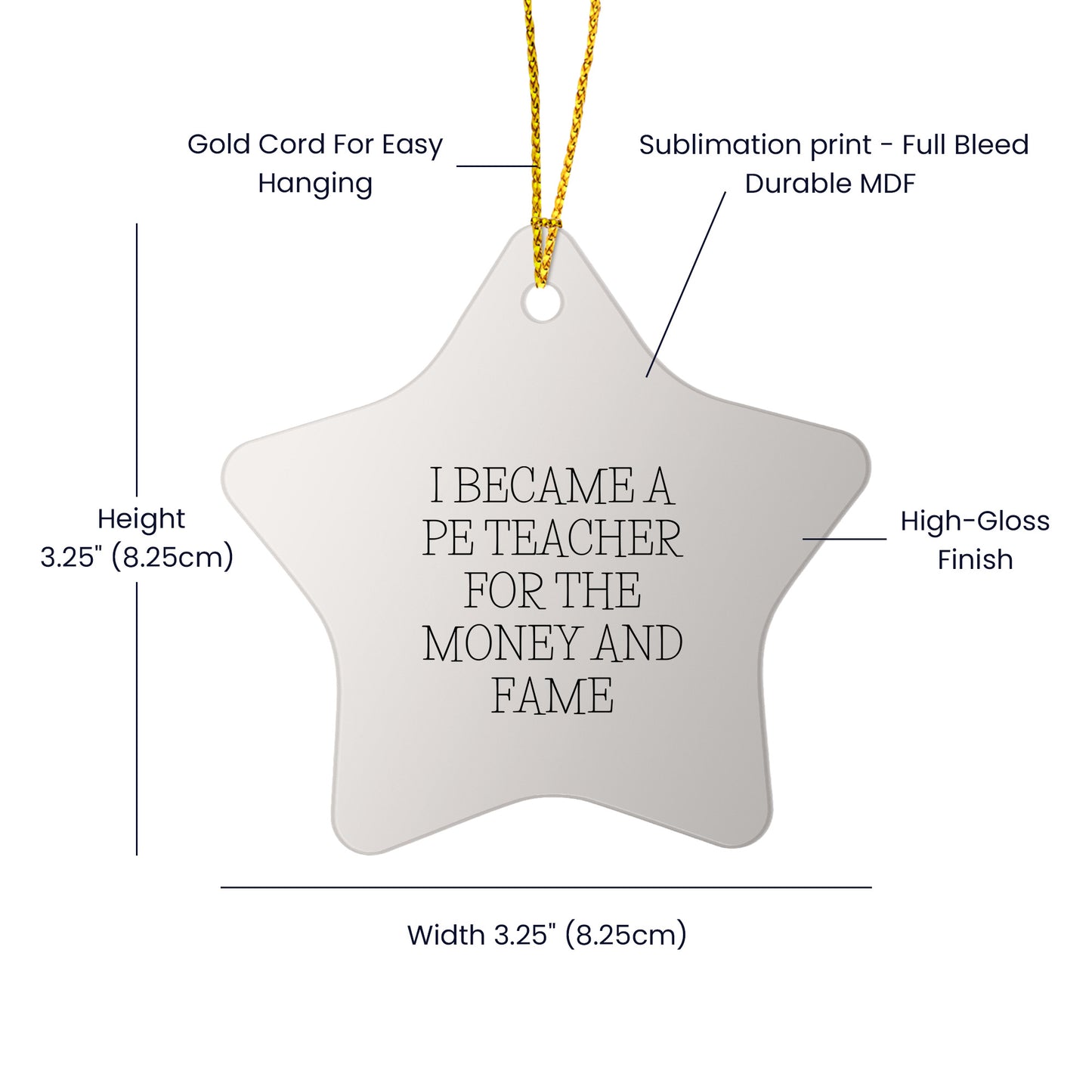 Funny PE Teacher Gifts - 'I Became A PE Teacher For The Money And Fame' Quote Star Ornament Gifts from Friends for PE Teacher, Christmas Unique Gifts