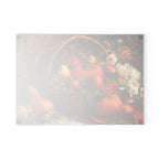 Autumn Harvest Glass Cutting Board — Pumpkin & Fruit Still Life Kitchen Décor