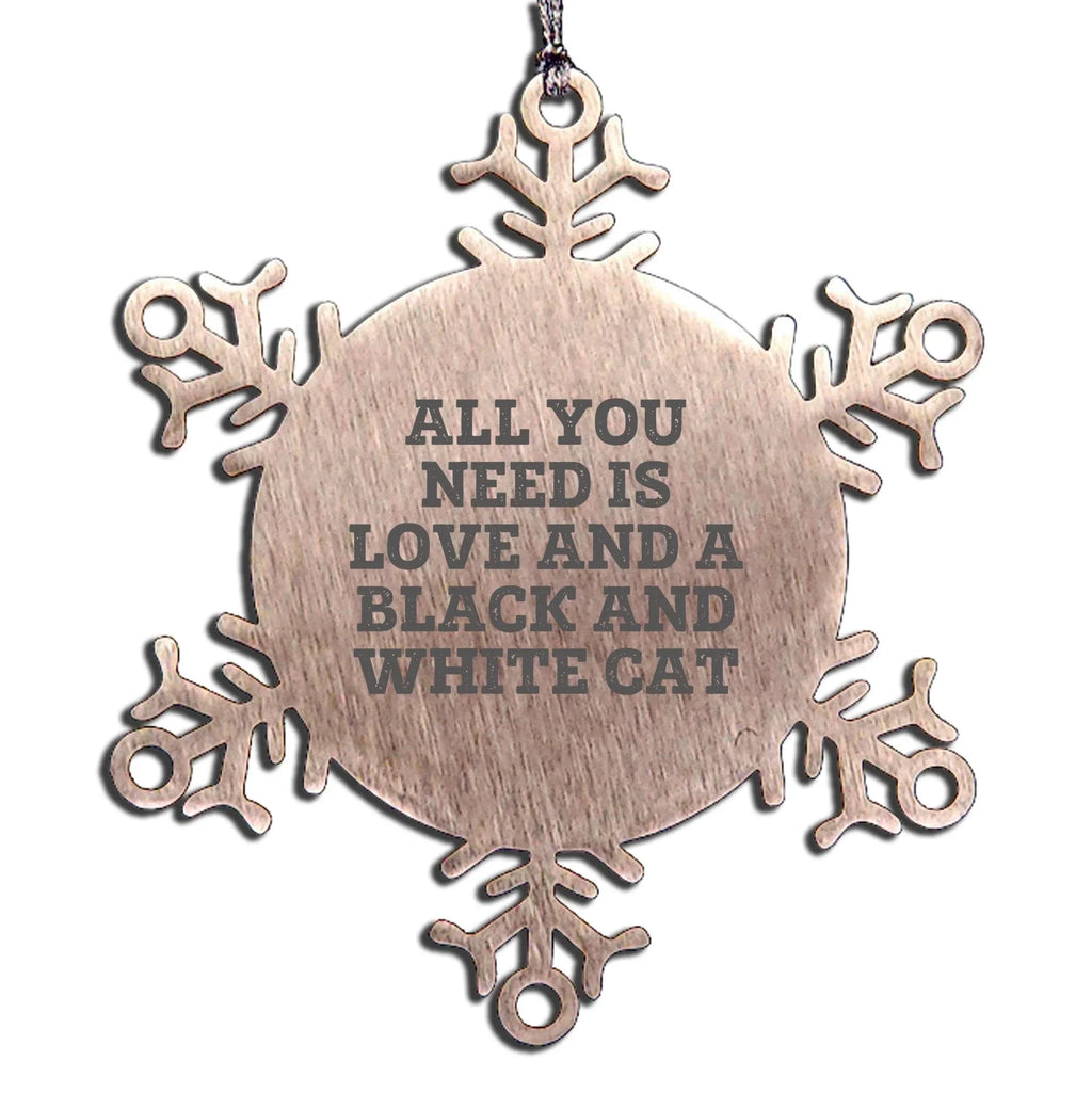 Funny Black and White Cat Gifts for Friends, Coworkers, and Family - Snowflake Ornament with All You Need Is Love Quote, Christmas Unique Gifts from You