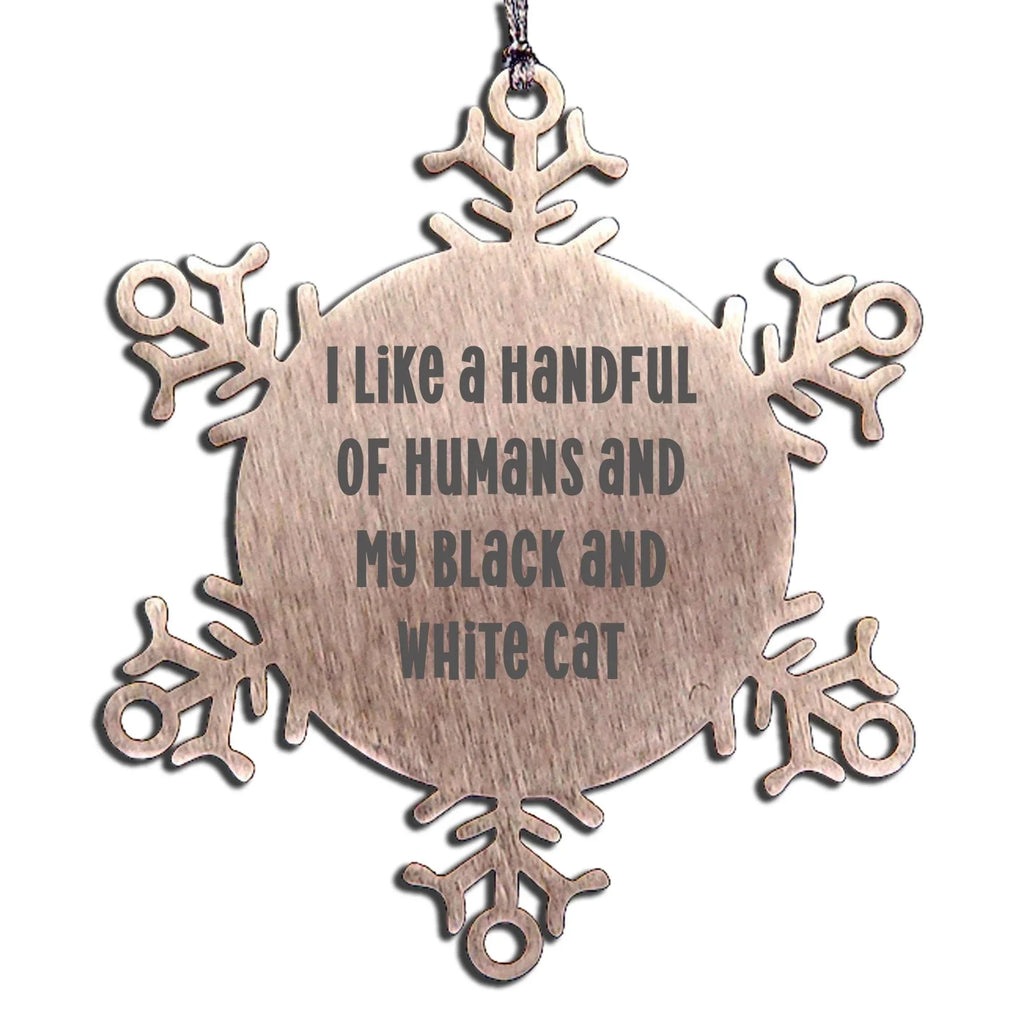 Funny Black and White Cat Gifts from Friends, Snowflake Ornament for Christmas, I Like A Handful Of Humans And My Black And White Cat
