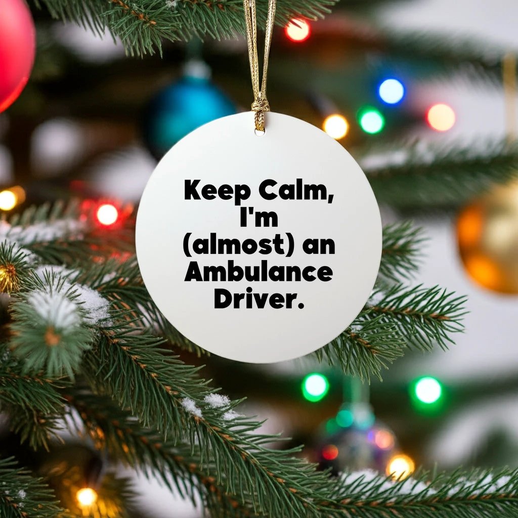 Funny Ambulance Driver Christmas Circle Ornament Gifts from Friends for Ambulance Driver Men - Keep Calm I'm almost An Ambulance Driver