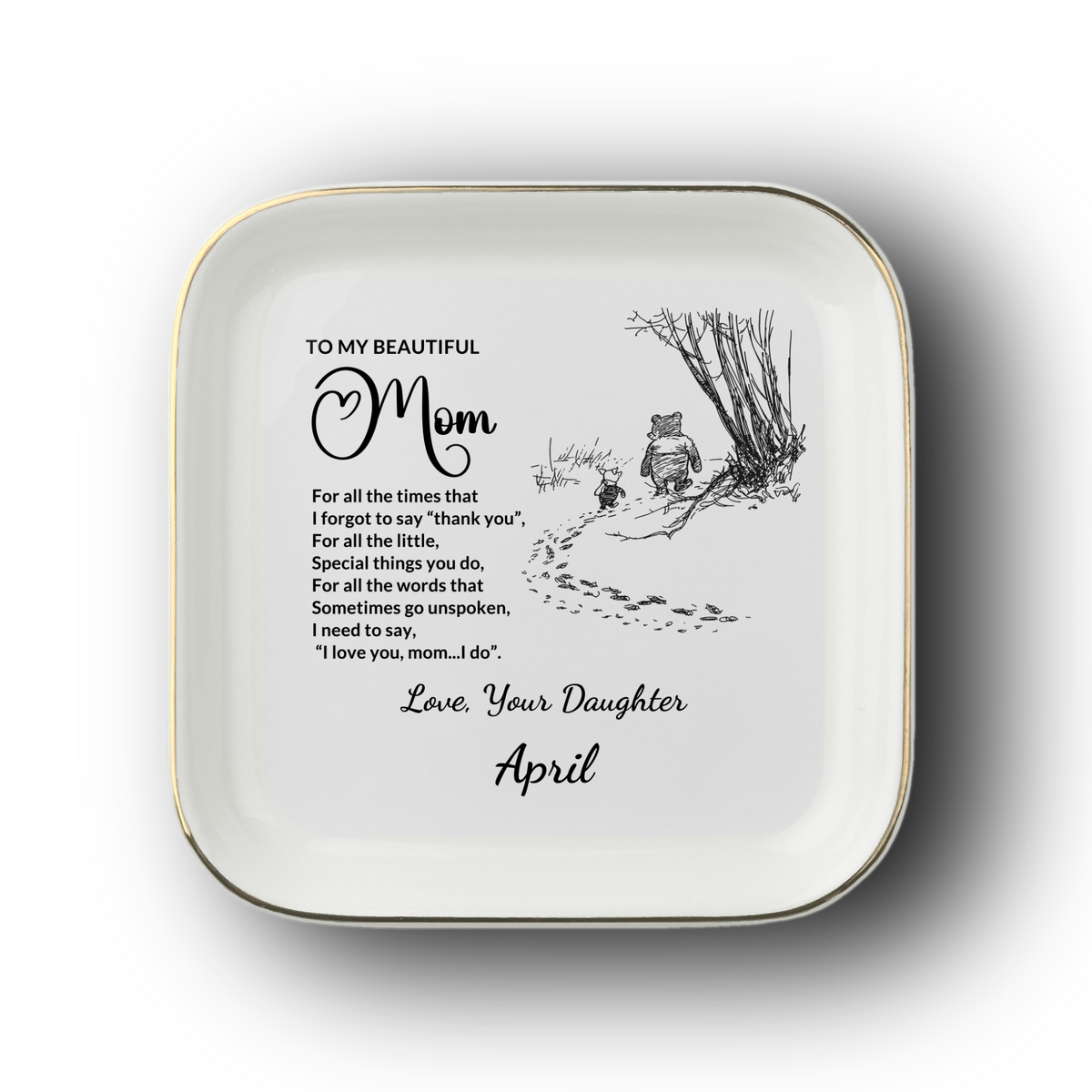 Personalized Mom Jewelry Dish, Thank You Mom Gift from Daughter or Son, Custom Signature Ring Dish, Mother's Day Ceramic Trinket Tray