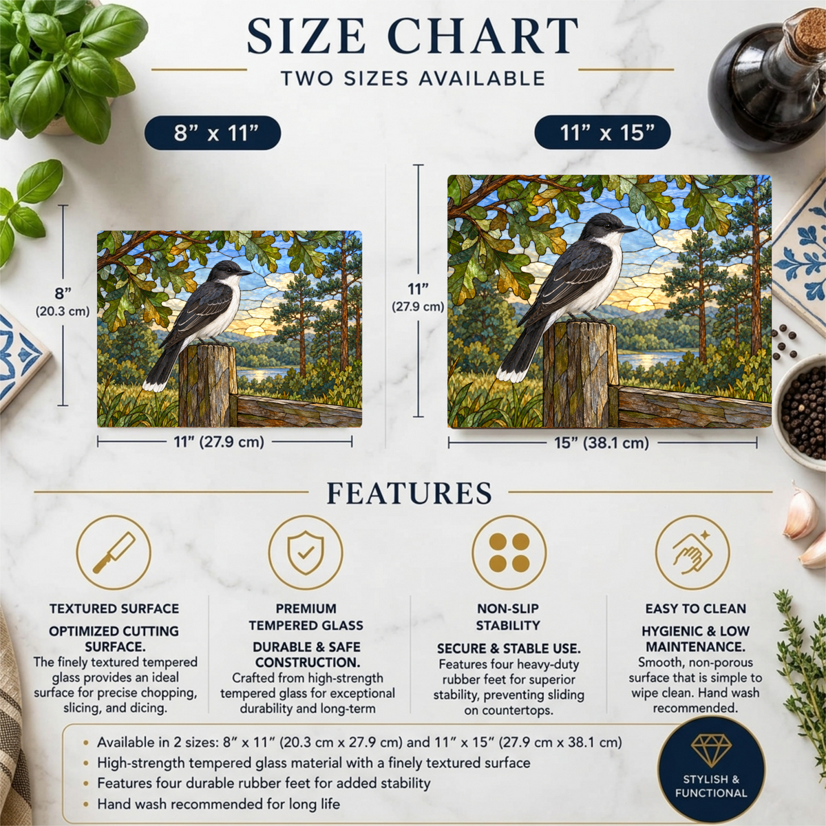 Eastern Kingbird Glass Cutting Board, Backyard Bird Kitchen Decor, Birdwatcher Gift, Songbird Serving Board, Nature Lover Gift