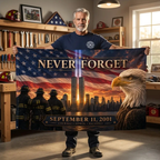 Twin Towers Patriotic Remembrance Flag, 9/11 Memorial Decor, Never Forget Double Sided Flag, September 11 Firefighter Tribute,