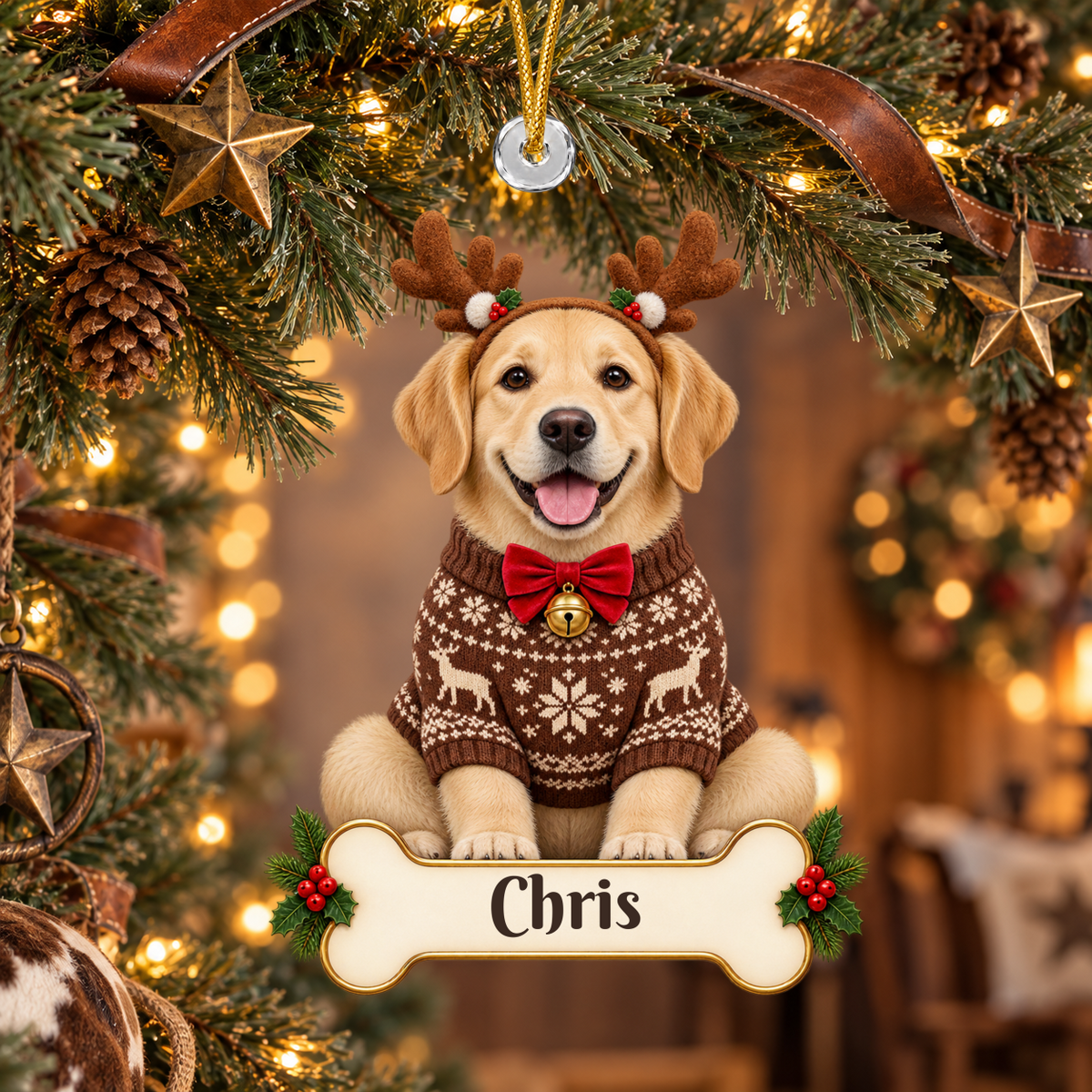 Personalized Reindeer Dog Christmas Ornament from Photo, Custom Pet Portrait Acrylic Cutout, Dog with Antlers Holiday Gift, Dog Lover Keepsake