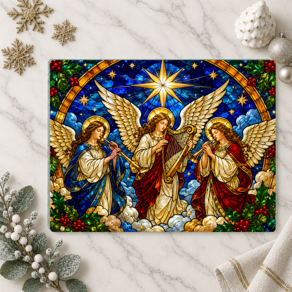 Angel Choir Glass Cutting Board, Stained Glass Christmas Angels, Religious Christmas Decor, Christian Kitchen Gift, Heavenly Angel Gift