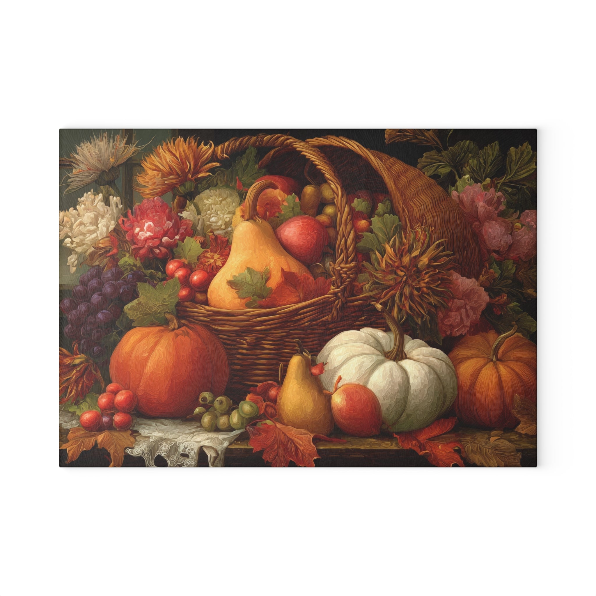 Autumn Harvest Glass Cutting Board — Thanksgiving Cornucopia Kitchen Decor