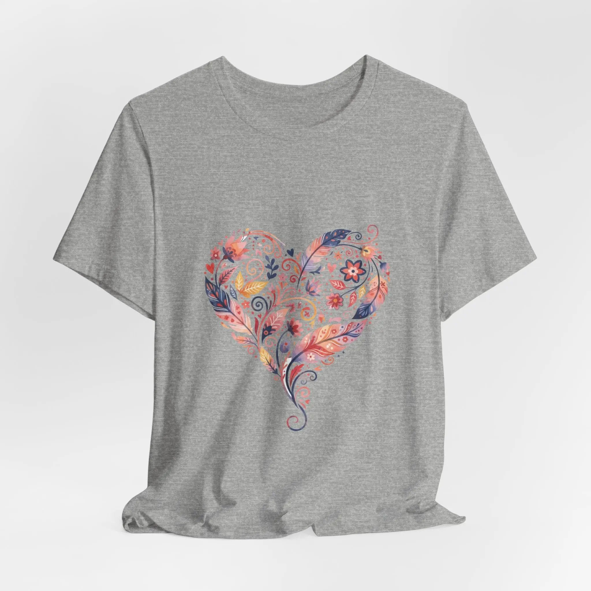 Floral Heart Graphic Tee — Boho Feather & Flower Design - Mallard Moon