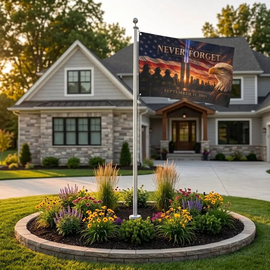 Twin Towers Patriotic Remembrance Flag, 9/11 Memorial Decor, Never Forget Double Sided Flag, September 11 Firefighter Tribute,