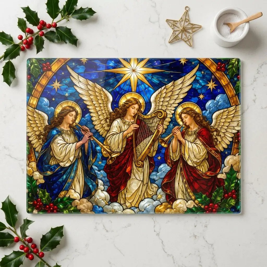 Angel Choir Glass Cutting Board, Stained Glass Christmas Angels, Religious Christmas Decor, Christian Kitchen Gift, Heavenly Angel Gift
