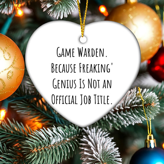 Game Warden Heart Ornament, Funny Quote, Unique Gifts for Men, 'Game Warden. Because Freaking' genius Is Not An Official Job Title.', Christmas Ornament Gifts from Family to Friends