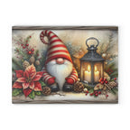 Christmas Gnome Glass Cutting Board — Festive Poinsettia & Lantern Kitchen Decor