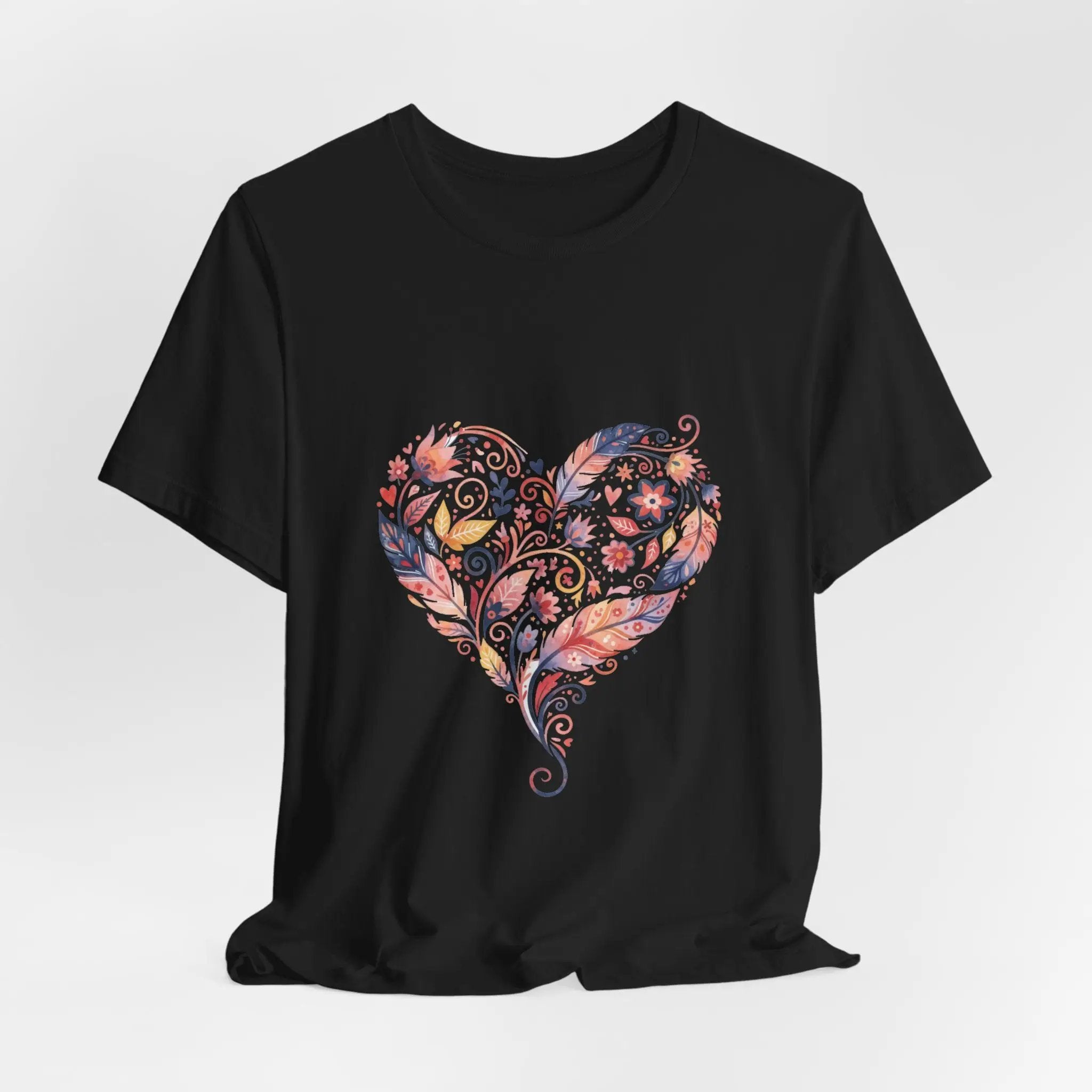 Floral Heart Graphic Tee — Boho Feather & Flower Design - Mallard Moon