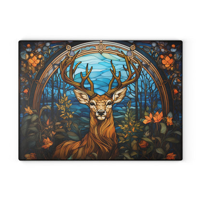 Glass Cutting Board - Stained Glass Stag Design