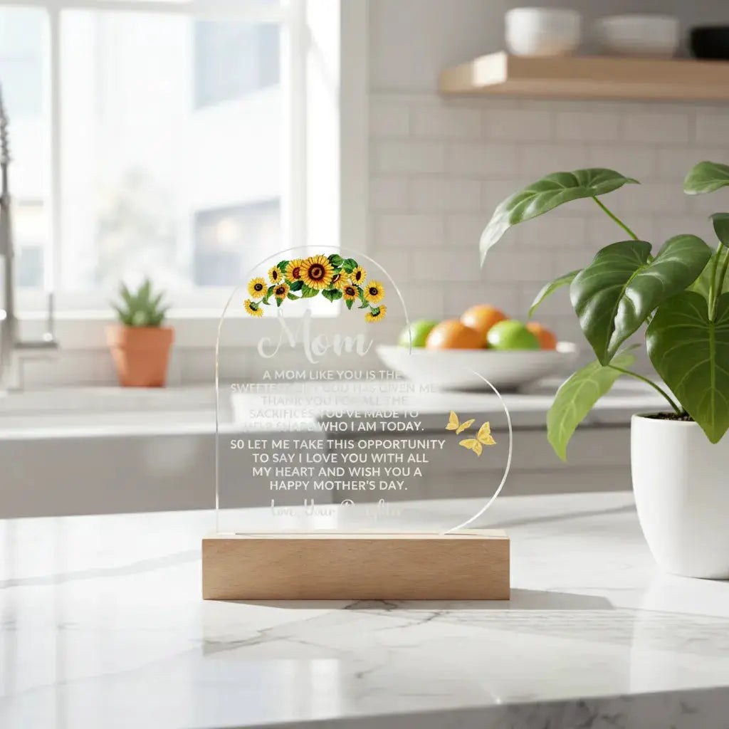 Mom Personalized Heart-Shaped Sunflower Acrylic Plaque - A Sweet Gift from God