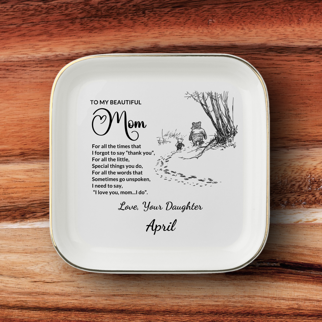Personalized Mom Jewelry Dish, Thank You Mom Gift from Daughter or Son, Custom Signature Ring Dish, Mother's Day Ceramic Trinket Tray