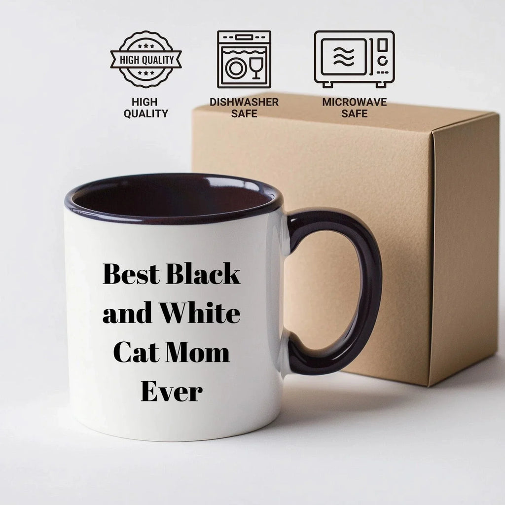 Funny Black and White Cat Mom Gifts - Two Tone Coffee Mug