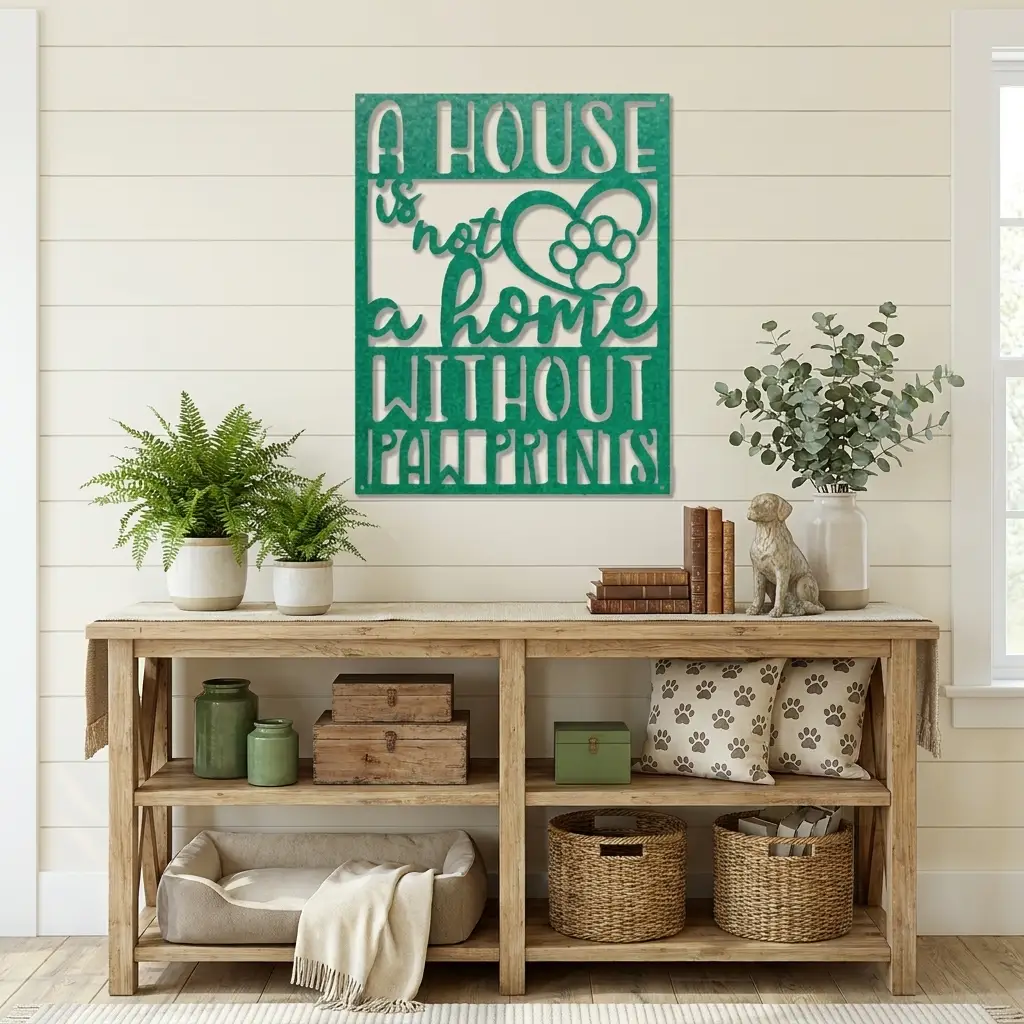 A House Is Not a Home Without Paw Prints Metal Wall Art | Dog Lover Metal Sign | Pet Quote Wall Decor | Made in USA