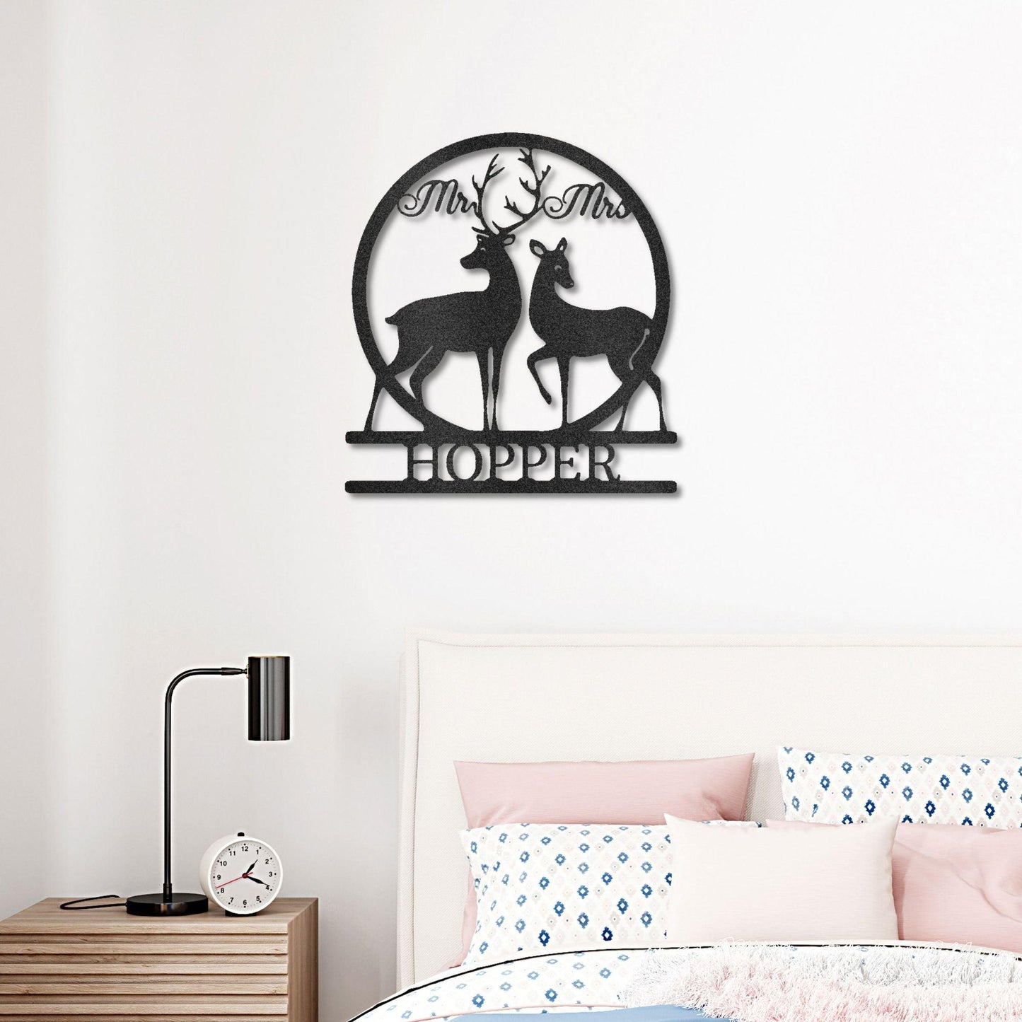 Deer and Doe Mr and Mrs Custom Name Metal Art Wall Sign - Mallard Moon Gift Shop