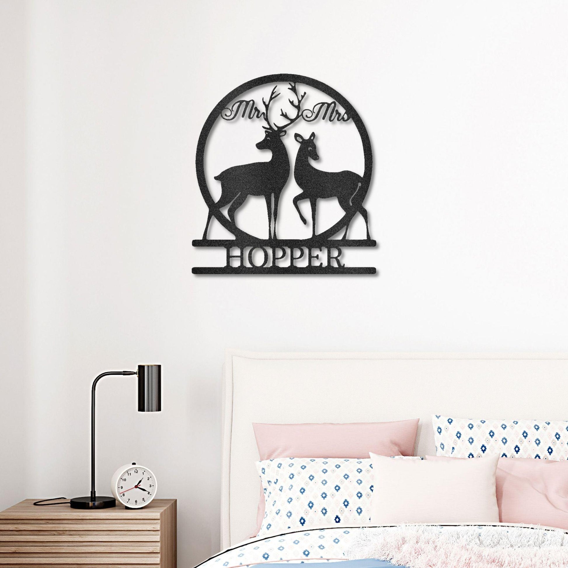Deer and Doe Mr and Mrs Custom Name Metal Art Wall Sign - Mallard Moon Gift Shop