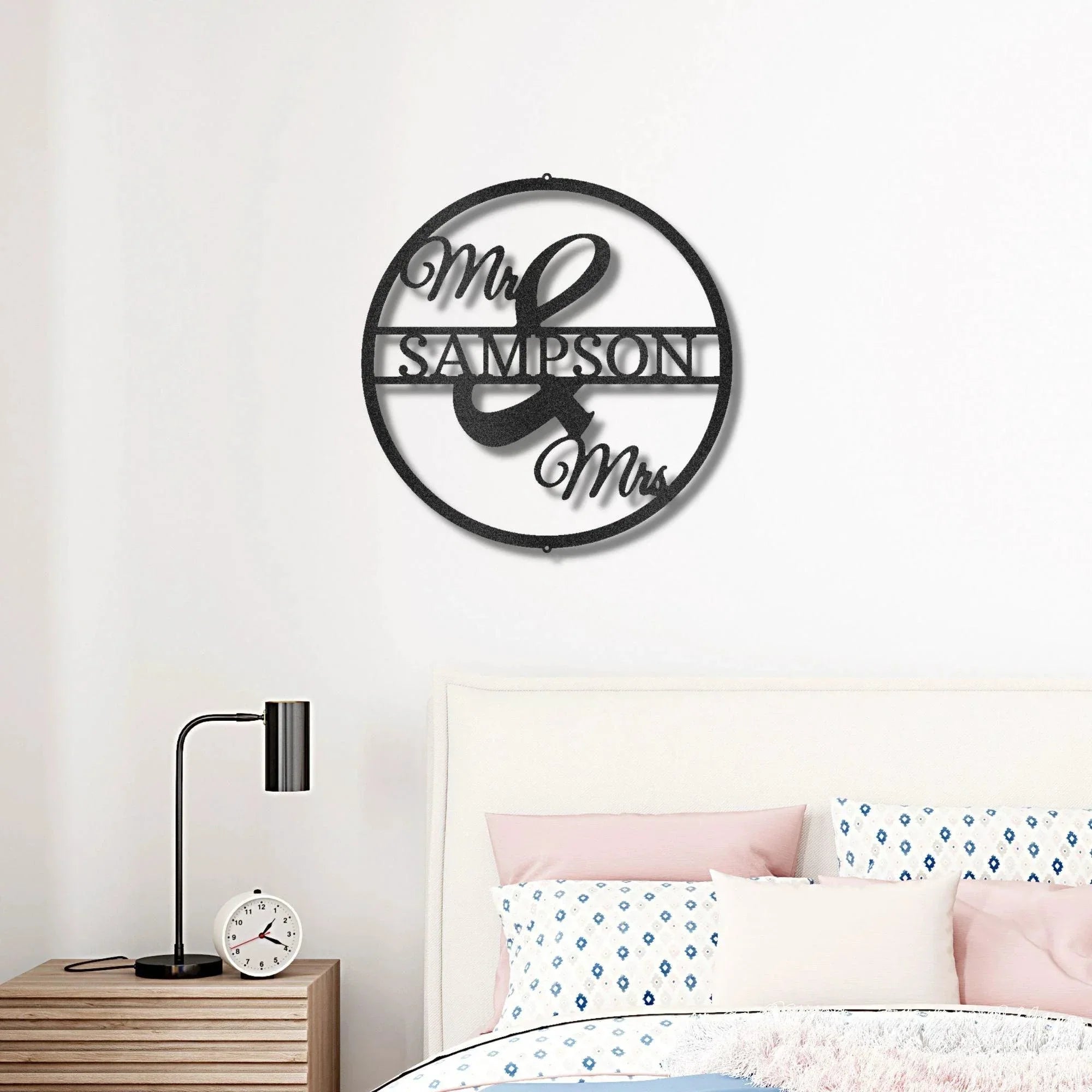 Mr and Mrs Circle Custom Name Steel Wall Sign