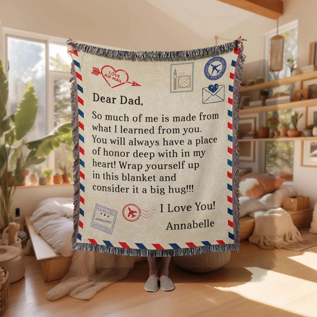 Gift for Dad - Wrap Yourself with this Blanket and Consider it a Big Hug - Personalized Heirloom Woven Blanket