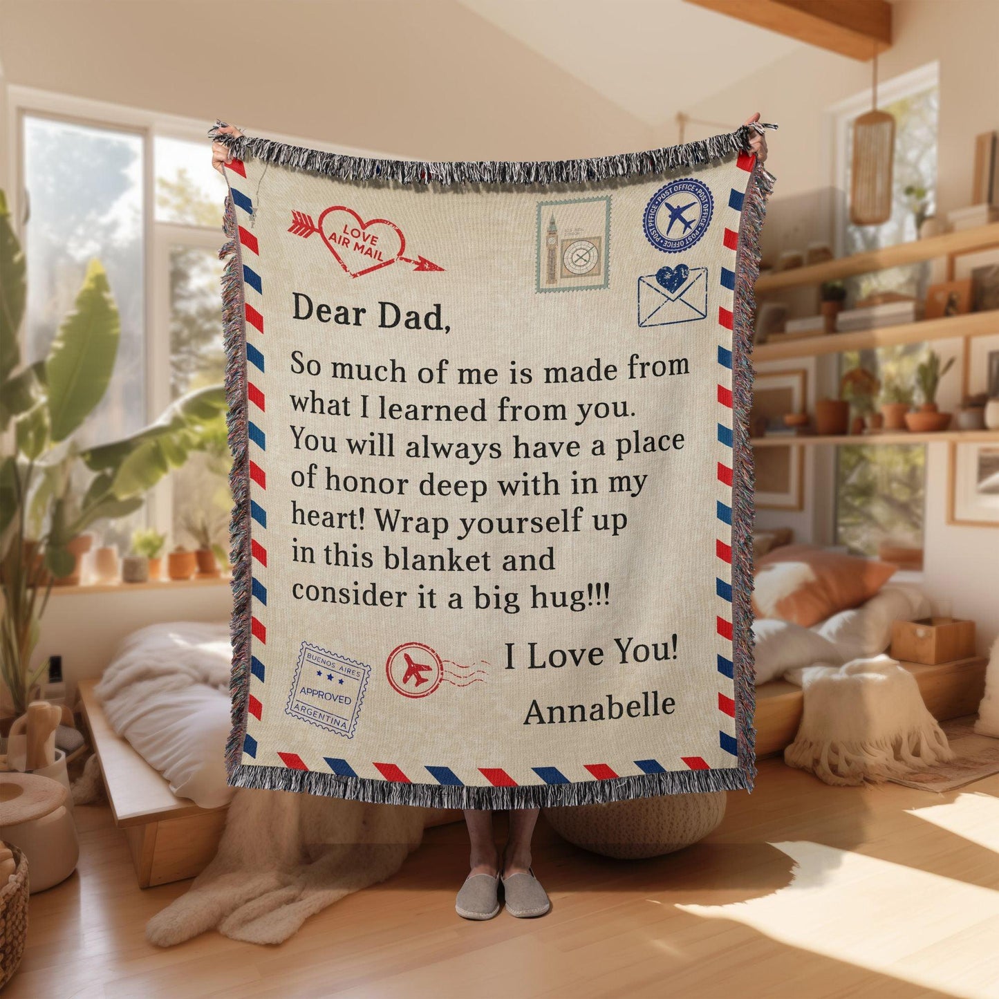 Gift for Dad - Wrap Yourself with this Blanket and Consider it a Big Hug - Personalized Heirloom Woven Blanket - Mallard Moon Gift Shop