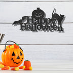 Happy Halloween Metal Wall Art Sign – Pumpkin Bat Cat Halloween Decor – Outdoor Powder Coated Steel Sign – Spooky Farmhouse Porch Decor