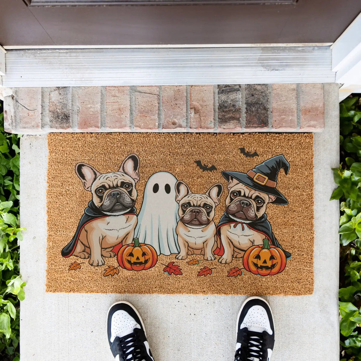 French Bulldog Halloween Doormat, Frenchie Coir Door UV Printed Mat, Cute Halloween Dog Welcome Mat, Spooky French Bulldog Porch Decor, Dog Lover Gift