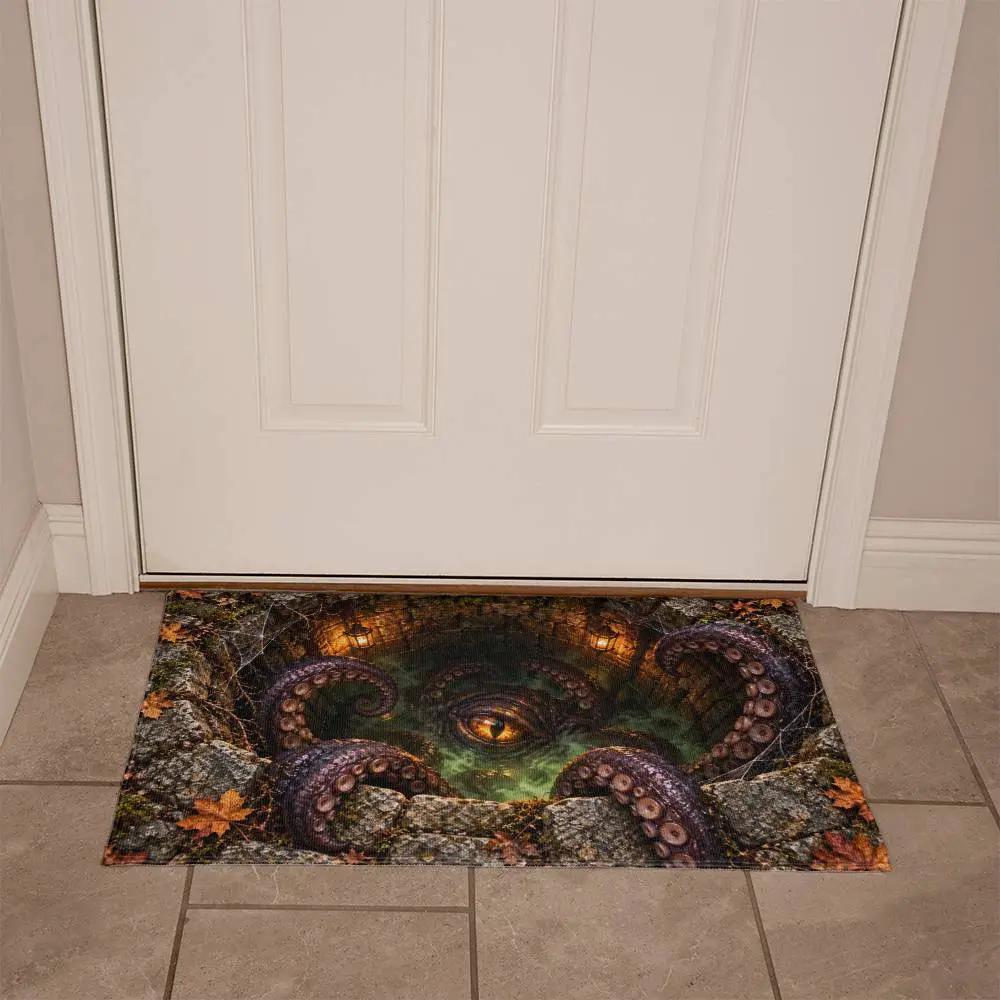 Tentacle Monster Halloween Doormat, 3D Creepy Creature Optical Illusion Mat, Horror Welcome Mat, Spooky Halloween Porch Decor