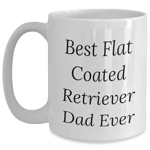 Funny Flat-Coated Retriever Dad Ever White Coffee Mug, Ideal Gift from Family for Him on Valentine's, Best Father's Day Unique Gift Idea