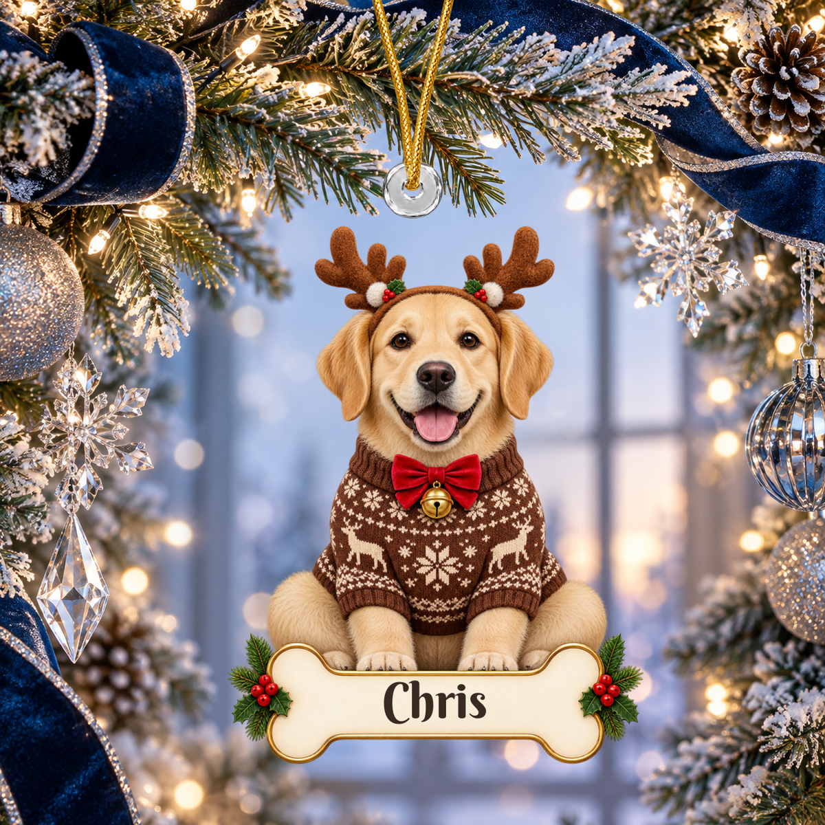 Personalized Reindeer Dog Christmas Ornament from Photo, Custom Pet Portrait Acrylic Cutout, Dog with Antlers Holiday Gift, Dog Lover Keepsake