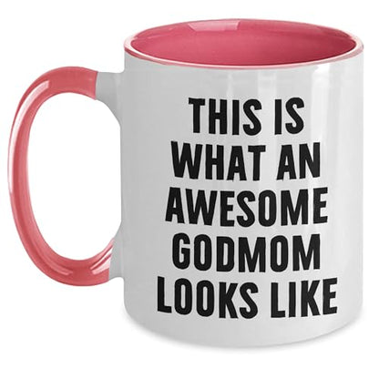 This Is What an Awesome Godmom Looks Like – Funny Two-Tone Ceramic Coffee Mug Gift for Godmothers, Cute and Bold Present from Godchild for Birthday, Mother’s Day, or Just Because - Mallard Moon Gift Shop