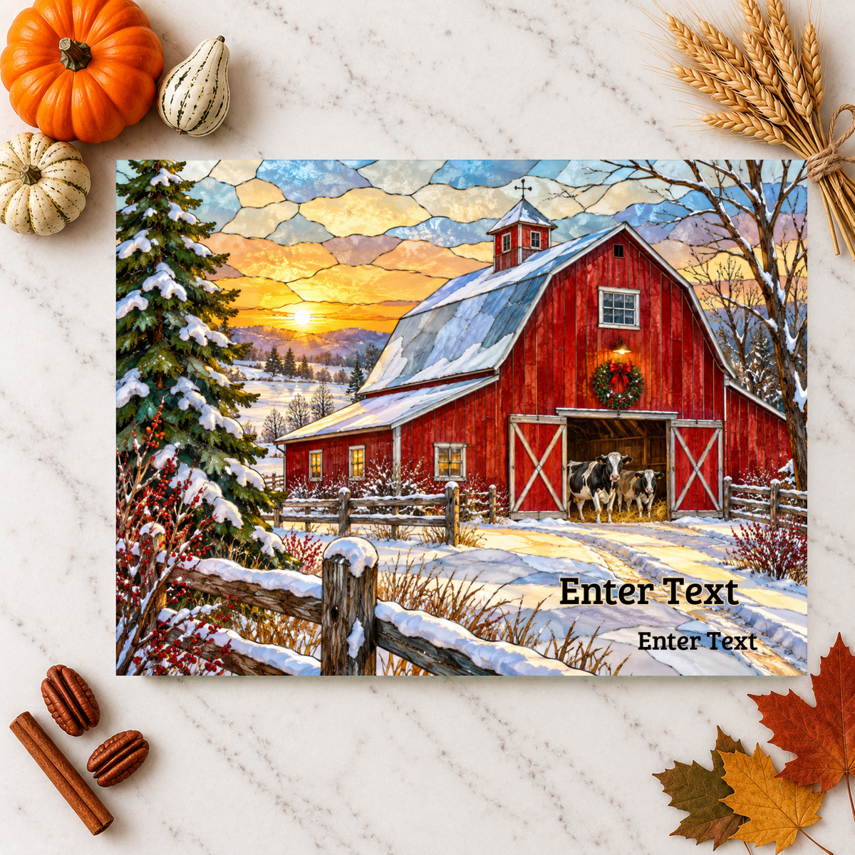 Christmas Red Barn Glass Cutting Board, Winter Farmhouse Decor, Cow Christmas Gift, Country Kitchen Decor, Farmhouse Holiday Gift