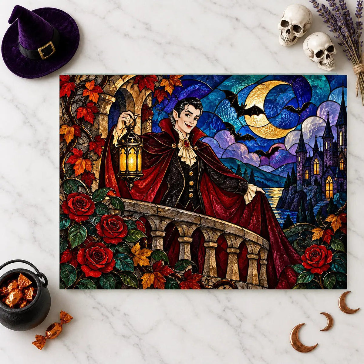 Halloween Dracula Personalized Glass Cutting Board, Spooky Vampire Kitchen Decor