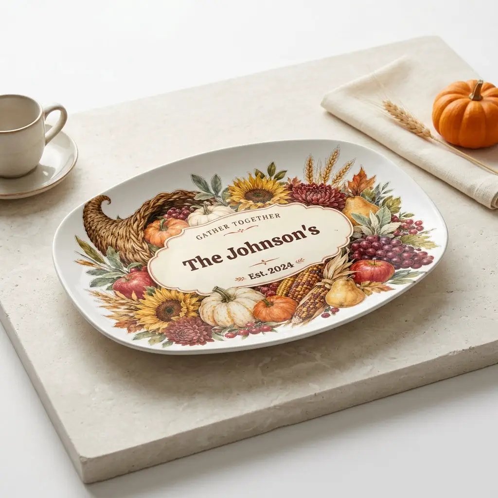 Personalized Fall Platter, Custom Family Name Serving Platter, Harvest Thanksgiving Tray, Autumn Hostess Gift, Housewarming Gift