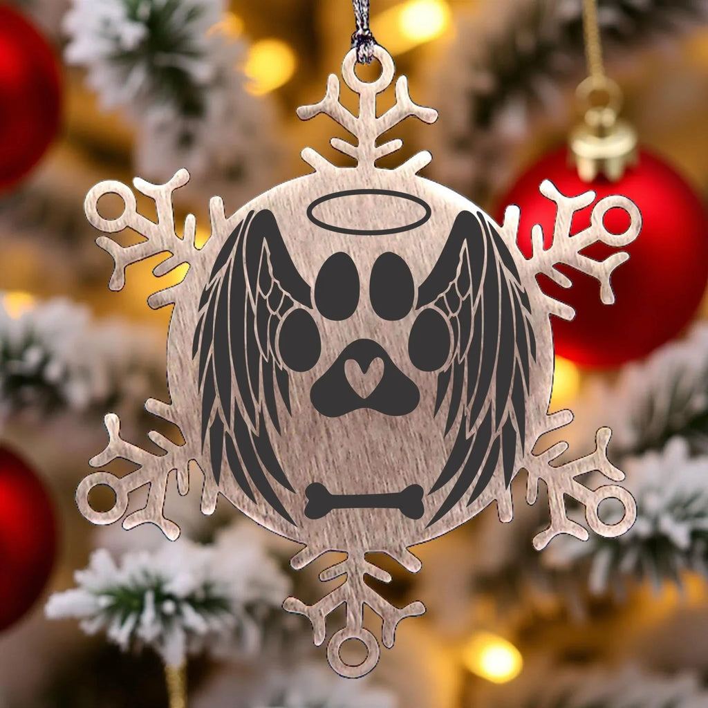 Personalized Pet Name Angel Remembrance Laser Engraved Stainless Steel Snowflake Tree Ornament