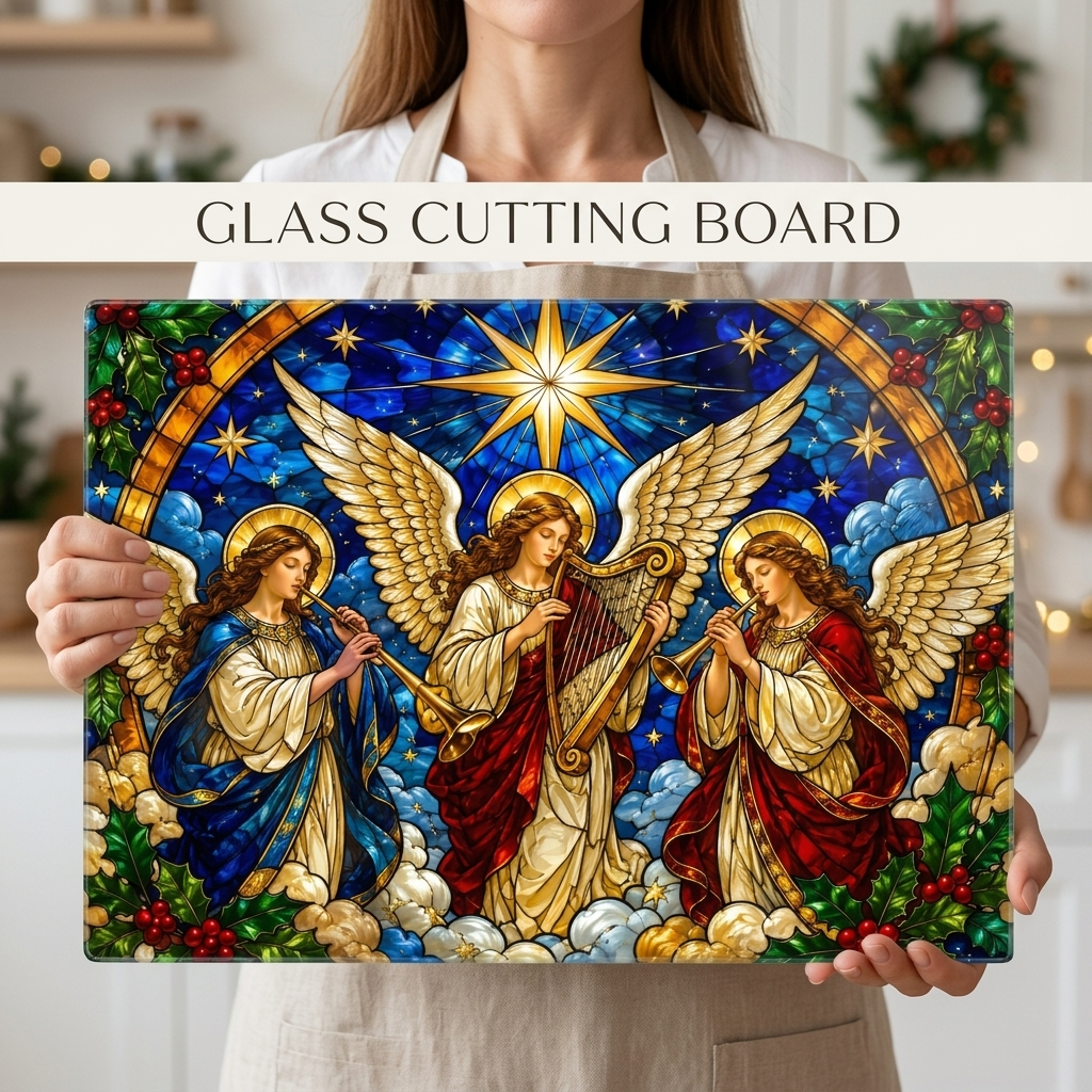 Angel Choir Glass Cutting Board, Stained Glass Christmas Angels, Religious Christmas Decor, Christian Kitchen Gift, Heavenly Angel Gift