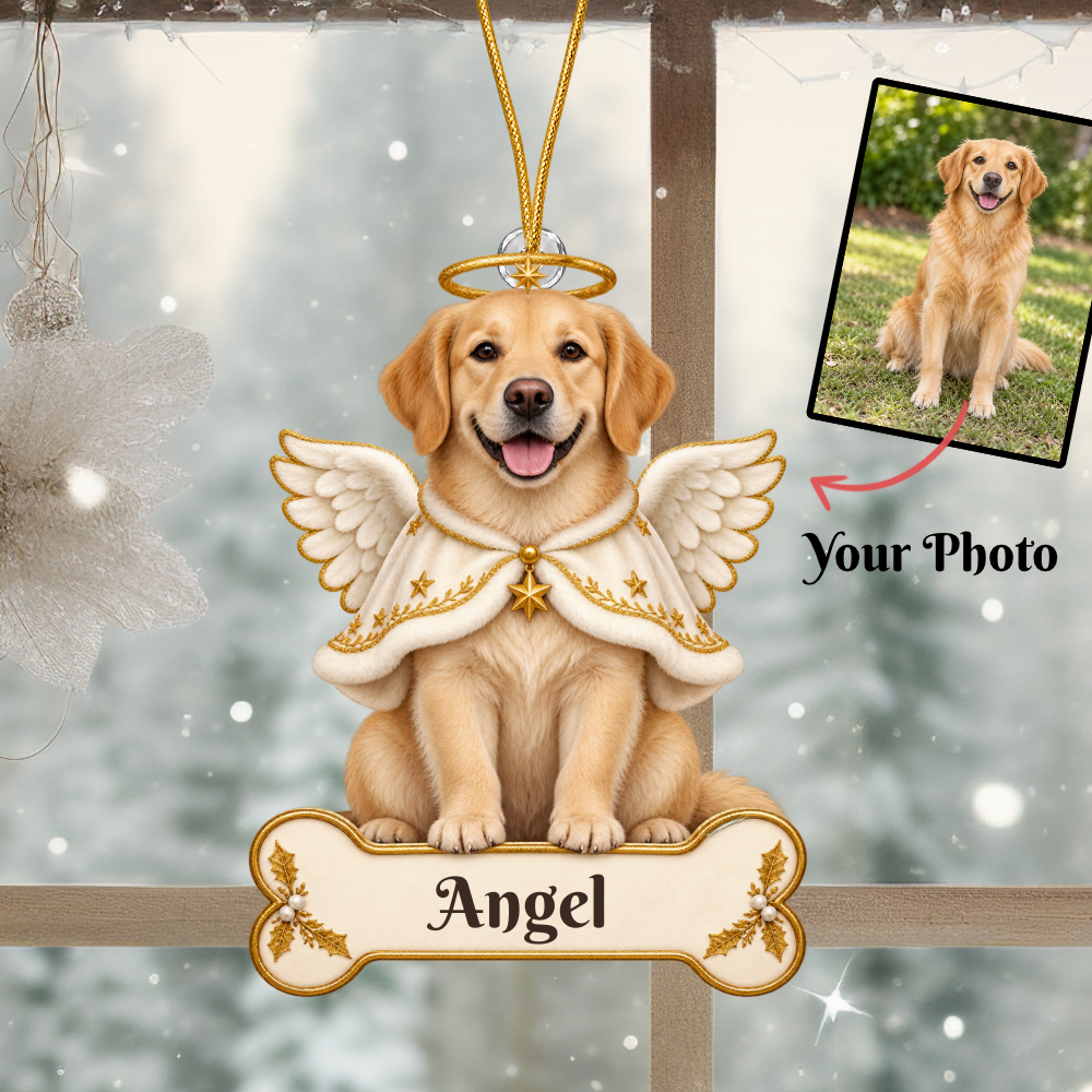 Personalized Angel Dog Christmas Ornament from Photo, Custom Pet Memorial Ornament, Dog Angel Wings Acrylic Cutout, Pet Remembrance Gift