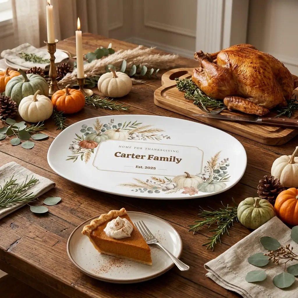 Personalized Thanksgiving Platter, Custom Family Name Serving Tray, Fall Pumpkin Platter, Thanksgiving Hostess Gift, Family Keepsake
