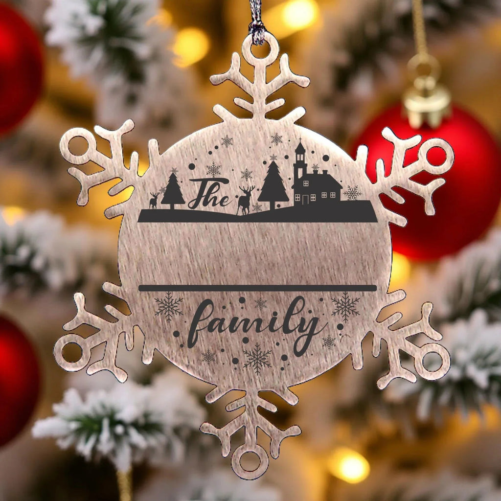 Personalized Family Name Christmas Laser Engraved Stainless Steel Snowflake Tree Ornament