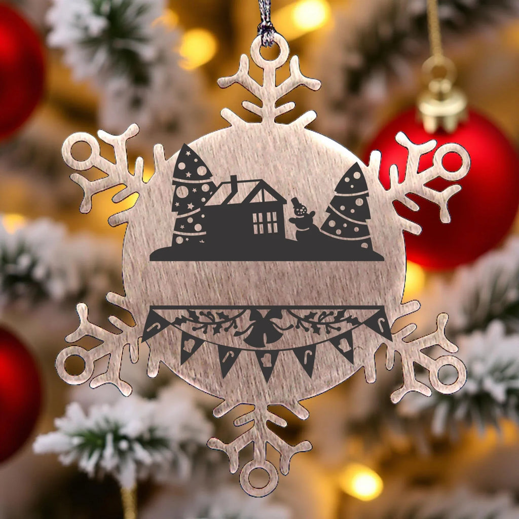 Personalized Family Name Laser Engraved Stainless Steel Snowflake Tree Ornament - Home for the Holidays