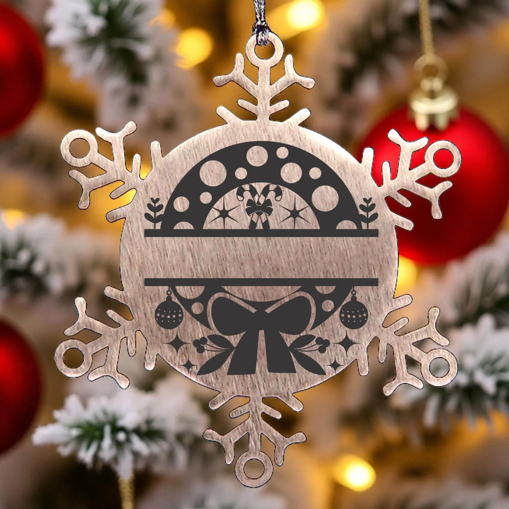 Personalized Snowflake Wreath Tree Ornament Family Name Laser Engraved Stainless Steel