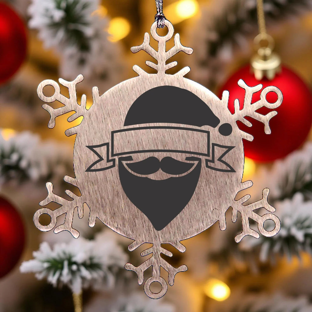 Personalized Family Name Santa Claus Laser Engraved Stainless Steel Snowflake Tree Ornament