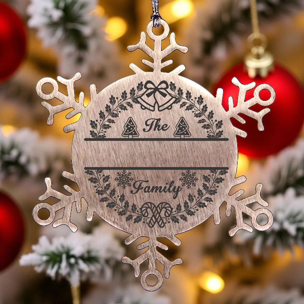 Personalized Snowflake Tree Ornament Family Name Laser Engraved Stainless Steel