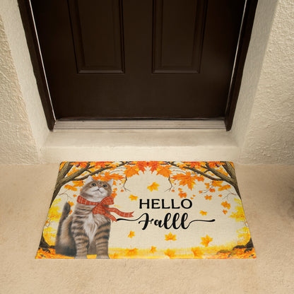 Hello Fall Cat Doormat – Fall Welcome Mat with Interchangeable Cat Designs, Autumn Leaves & Cozy Seasonal Décor for Cat Lovers and Fall Homes